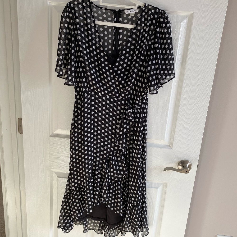 Calvin Klein black dress/white polka dots size 4